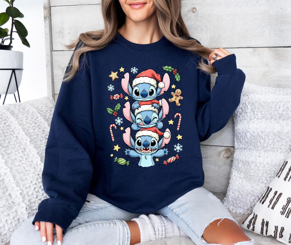 Christmas Stitch Sweatshirt, Retro Blue Monster Character Sweater
