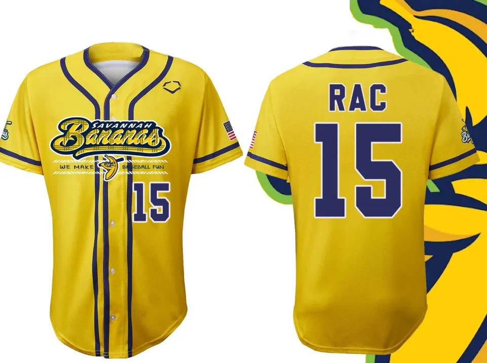 Savannah Bananas   15 RAC Jersey YELLOW Baseball Jersey All Size