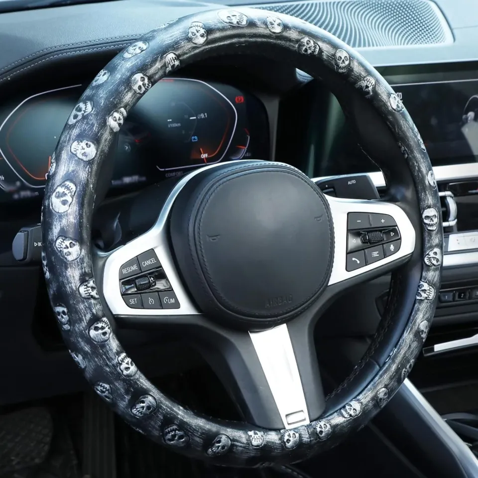 Embossed Skull Steering Wheel Cover
