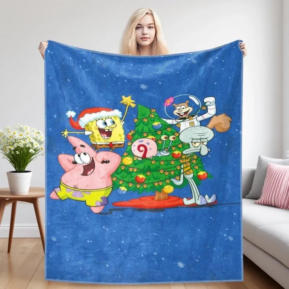 Christmas Spongebob Fleece Blanket, Birthday Gifts