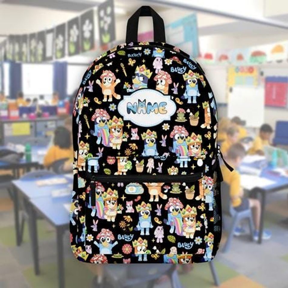 Personalized BlueyDad Backpack, BlueyDad Mom Backpack, BlueyDad Heeler Bag, BlueyDad And Bingo Backpack, BlueyDad Preschool Backpack, Family BlueyDad Dog Gift