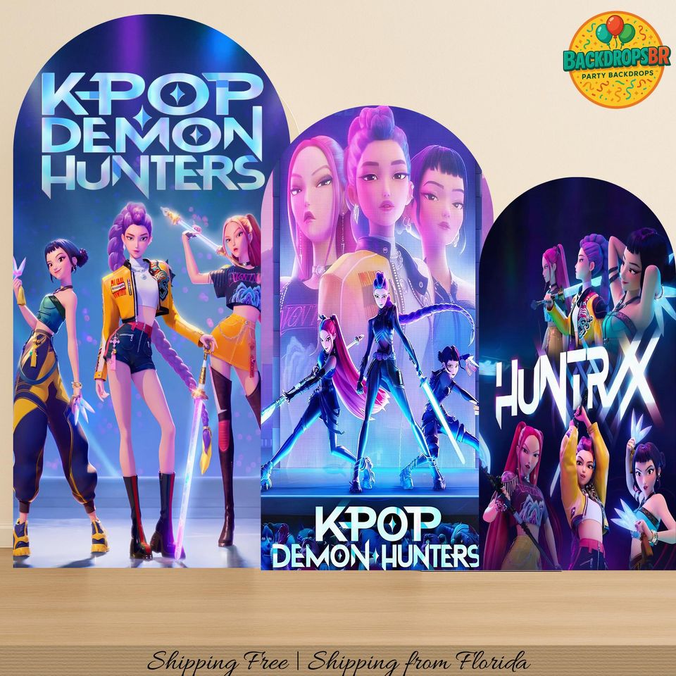 Kpop Demons Hunters Arch Backdrop Cover Backdrop, Birthday Backdrop