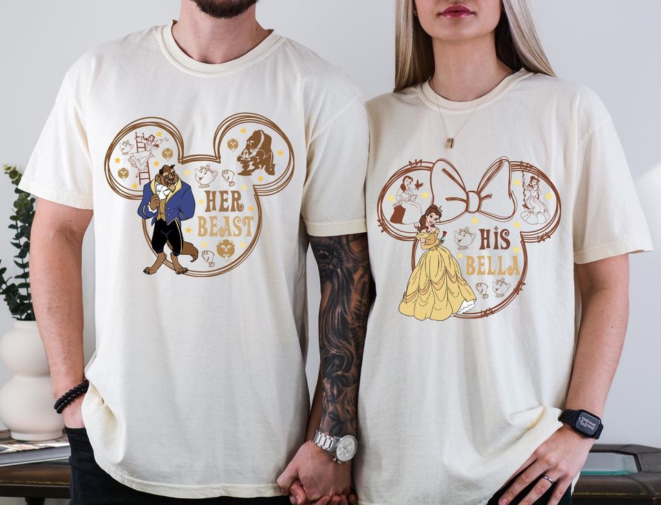 Disney His Her Valentine Shirt, Disney Valentine's Day Tee, Disney Boyfriend Girlfriend Sweatshirt, Princess Rapunzel Belle Cinde Tee