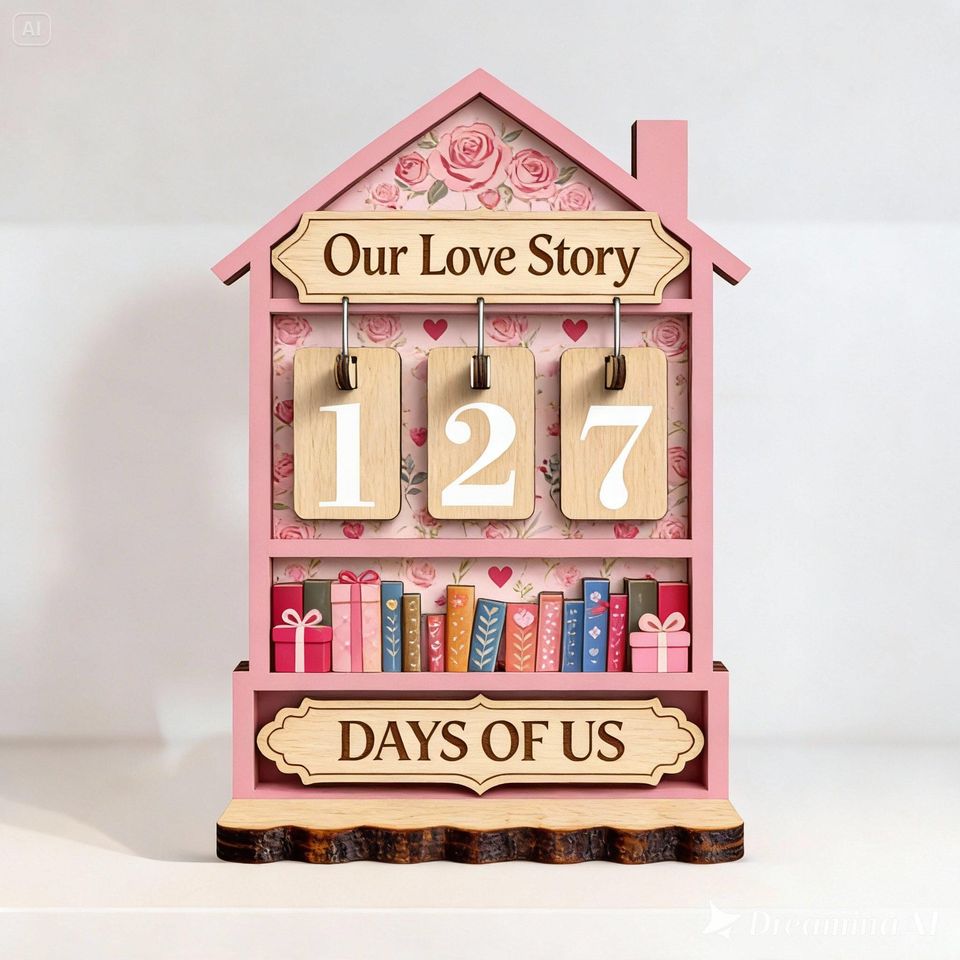 Wooden Book Tracker Days Together Reading Display Valentine Day Anniversary Couple Gift