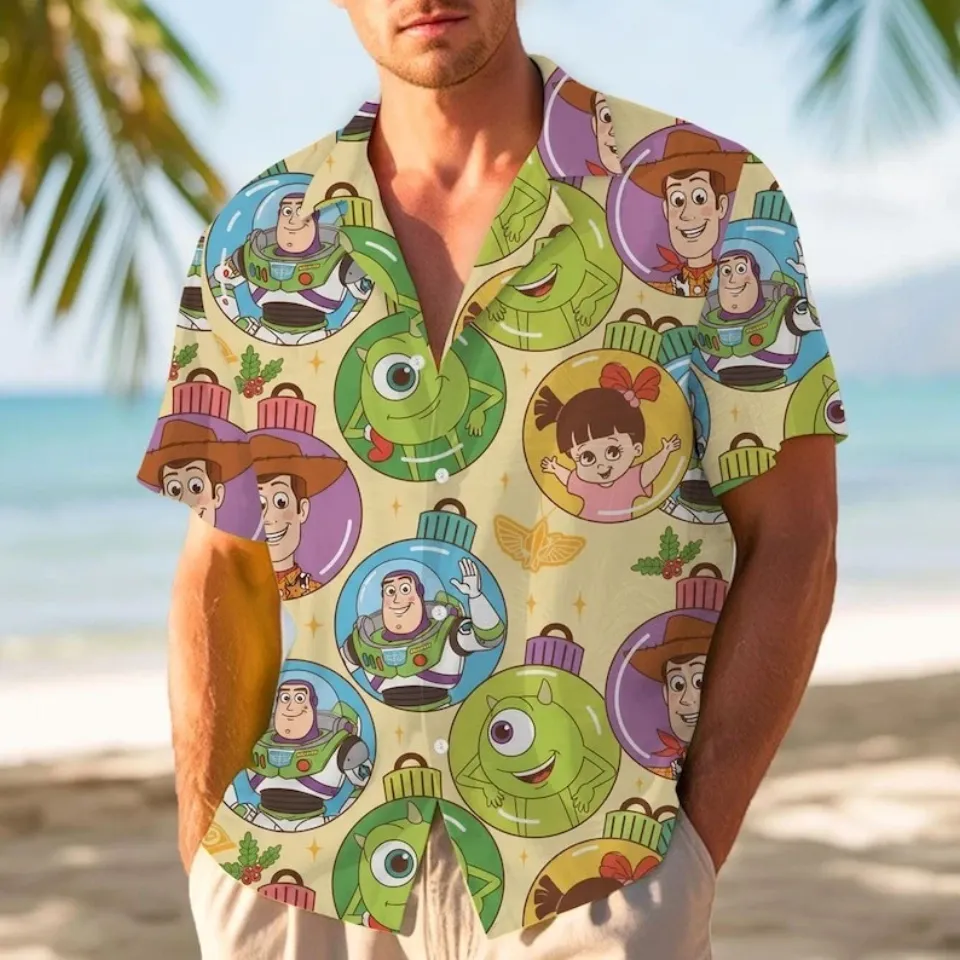 Toy Story Mike Woody Buzz Lightyear In Xmas Ball Hawaiian Shirt