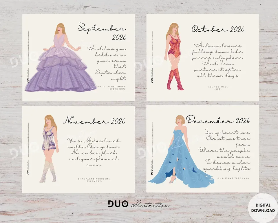 TS 2026 Calendar Wall Art with Eras Outfits