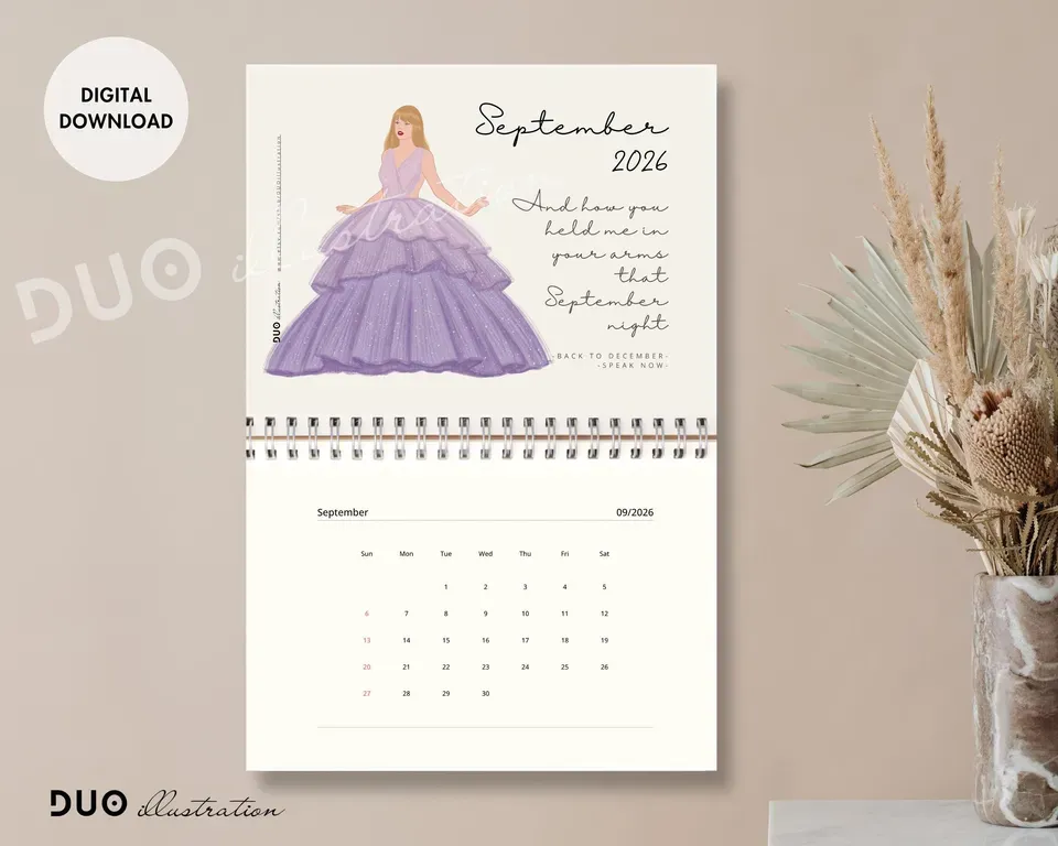 TS 2026 Calendar Wall Art with Eras Outfits