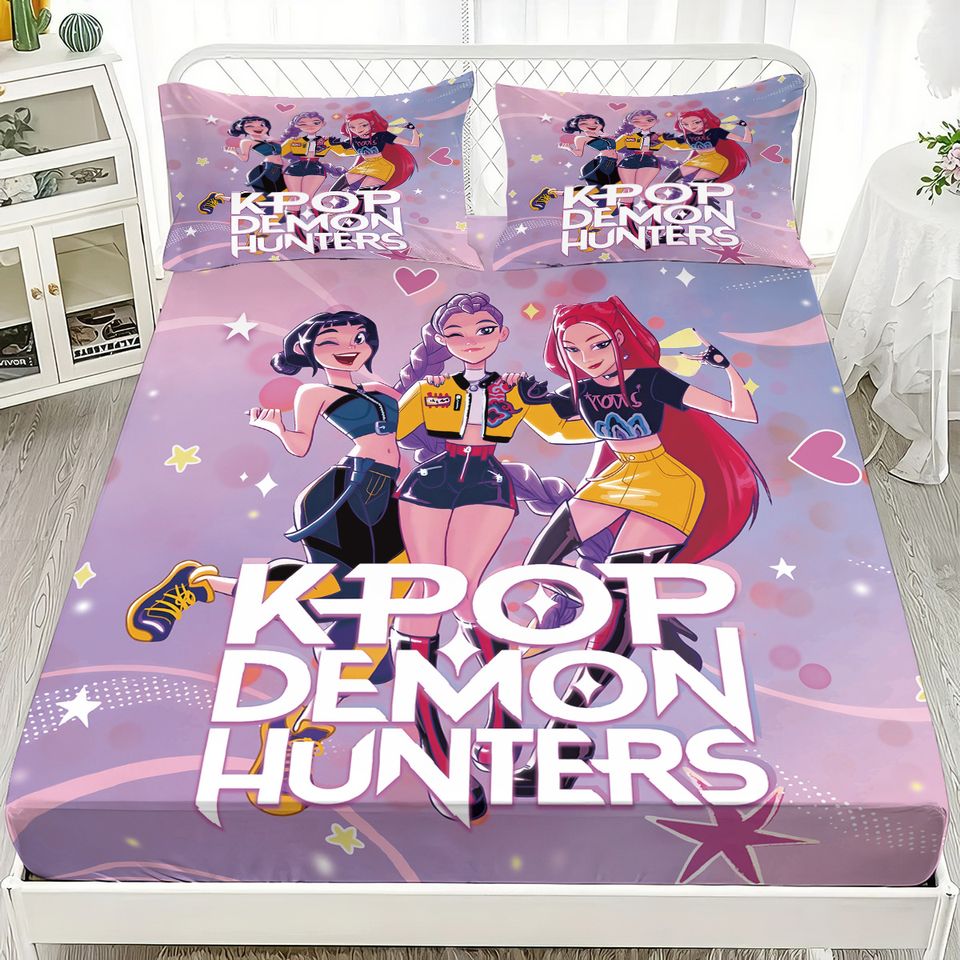 K-Pop Demon Hunters Print Bedding Set Multi Size Soft Bedspread Bedroom Decor