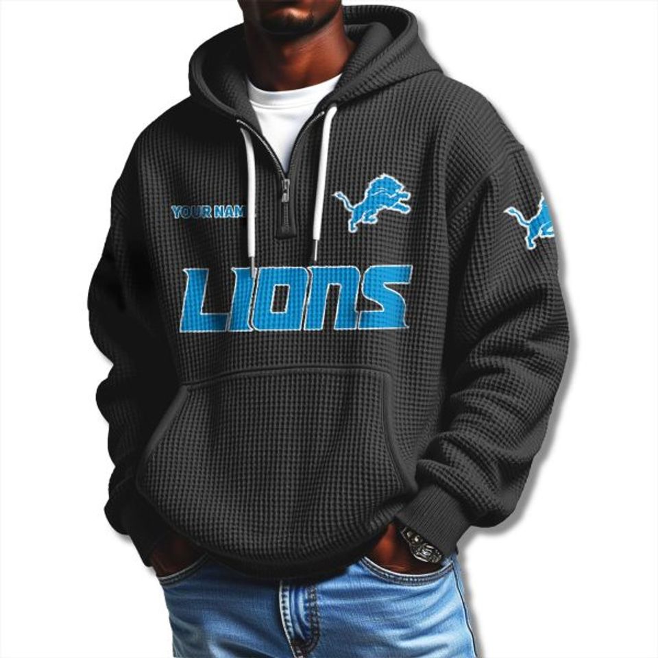 Detroit Lions Quarter Zip Waffle Hoodie