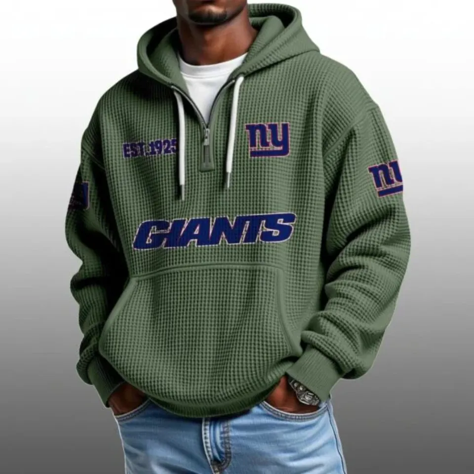 NY Giants EST 1925 Half Quarter Zip Waffle Hoodie