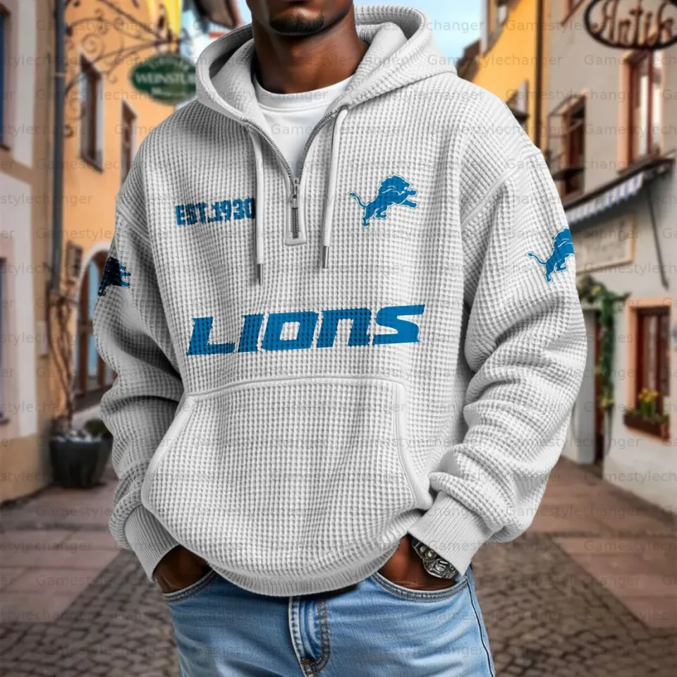 Detroit Lions Quarter Zip Waffle Hoodie