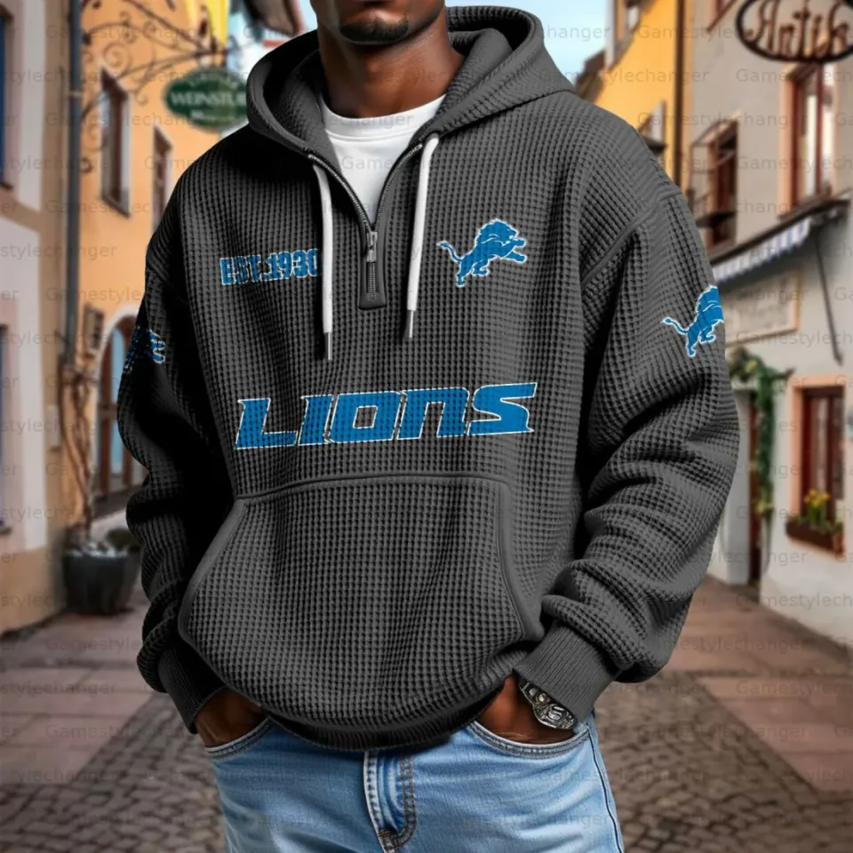 Detroit Lions Quarter Zip Waffle Hoodie