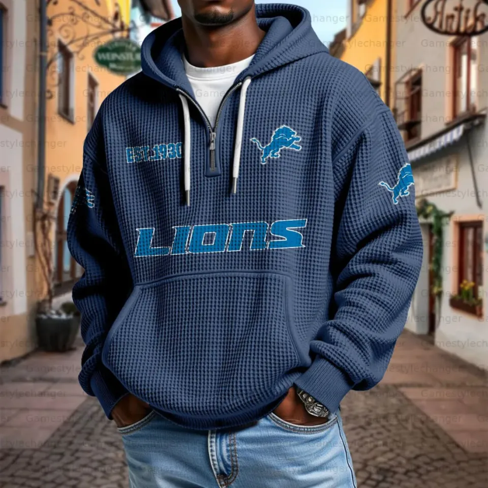 Detroit Lions Quarter Zip Waffle Hoodie