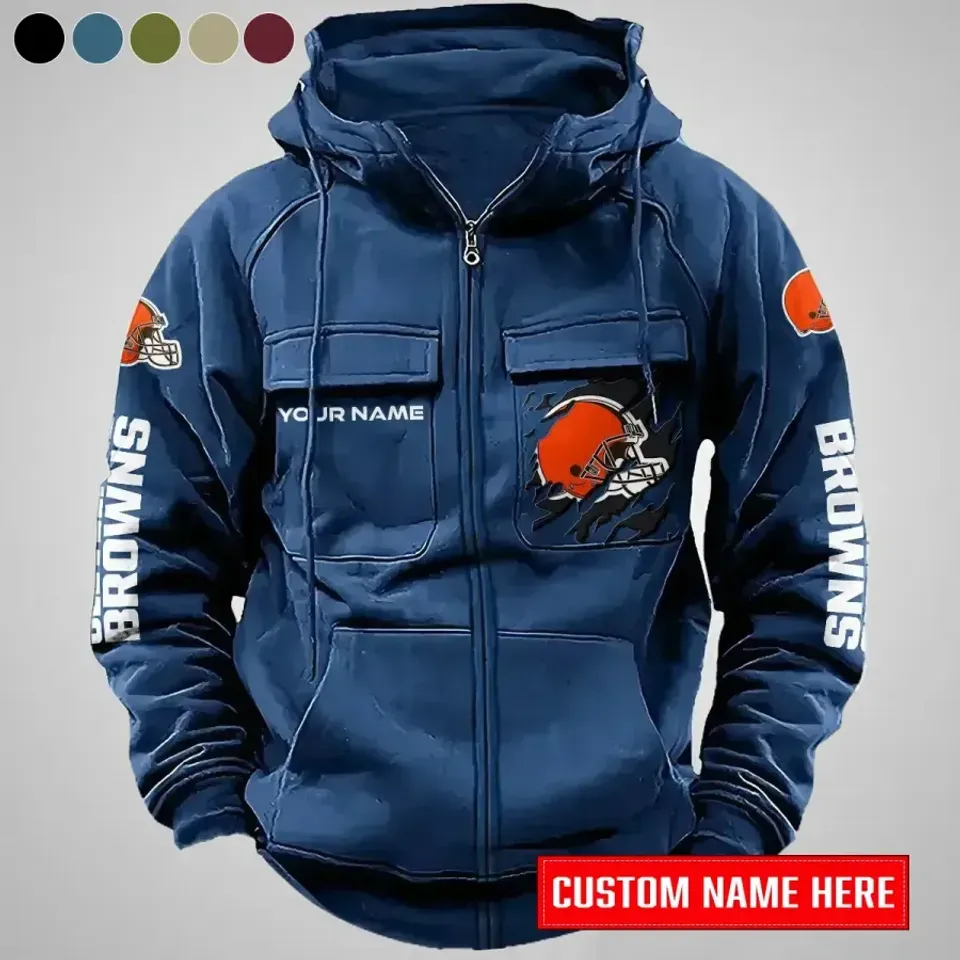 Personalized Cleveland Browns Cargo Zip Hoodie Football Team Fan Gift