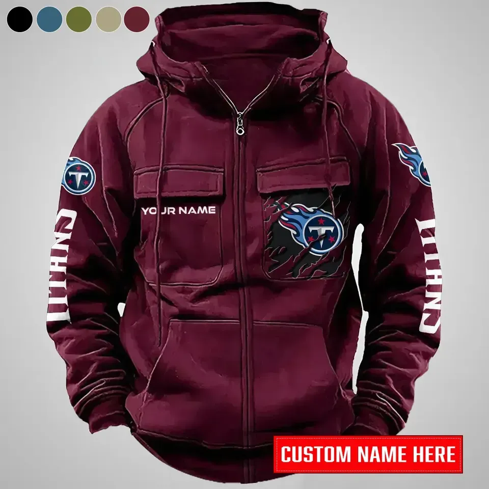 Personalized Tennessee Titans Cargo Zip Hoodie Football Team Fan Gift