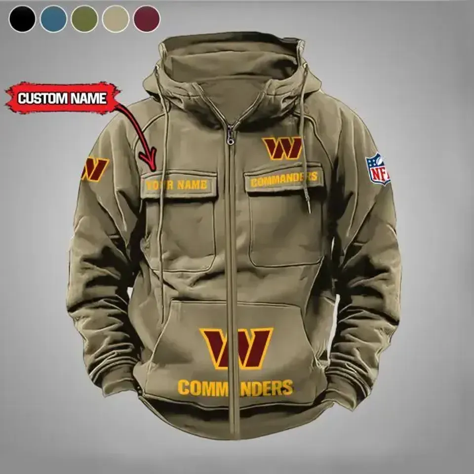 Personalized Washington Commanders Cargo Zip Hoodie Football Team Fan Gift