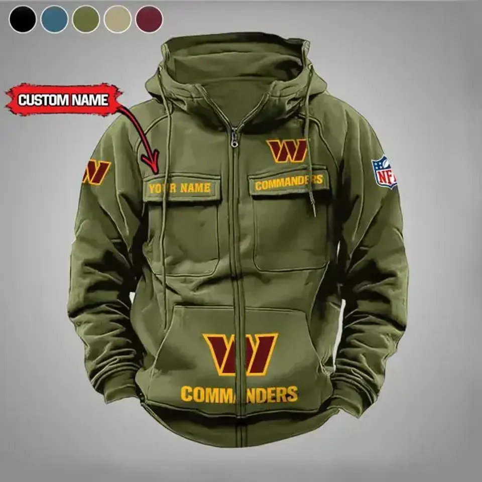 Personalized Washington Commanders Cargo Zip Hoodie Football Team Fan Gift