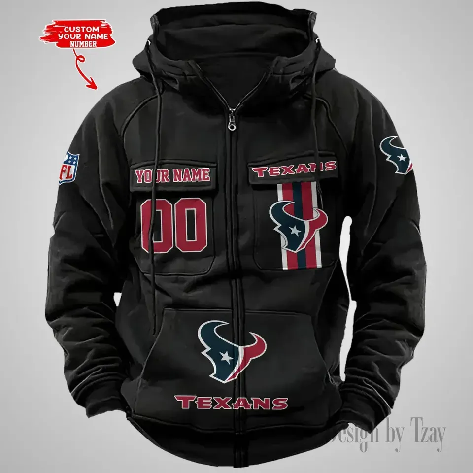 Personalized Houston Texans Cargo Zip Hoodie Football Team Fan Gift