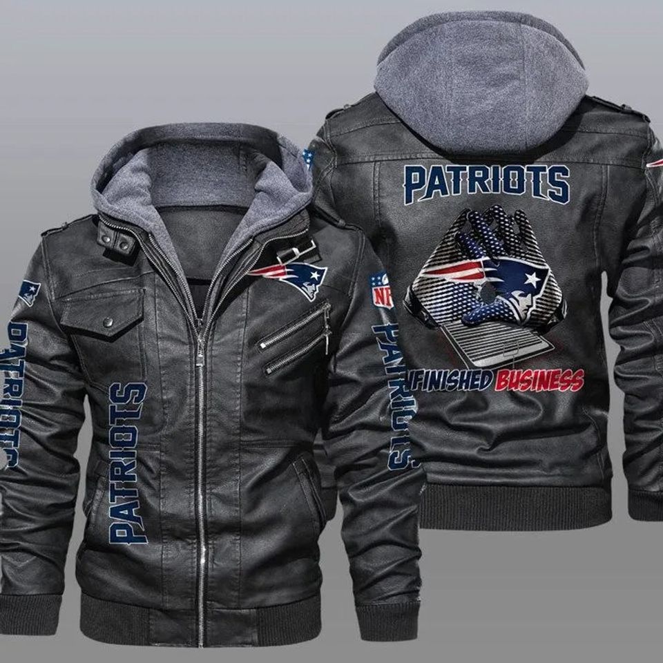 New England Patriots Hooded Leather Jacket For Men, Football Lover Gift