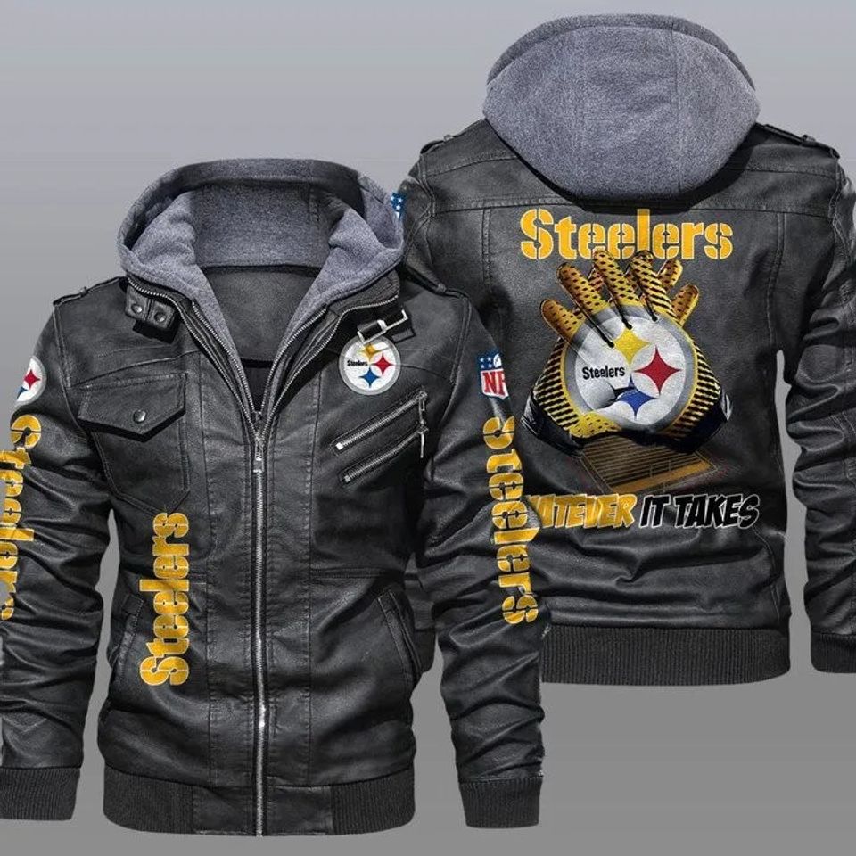 Pittsburgh Steeler Hooded Leather Jacket For Men, Football Lover Gift
