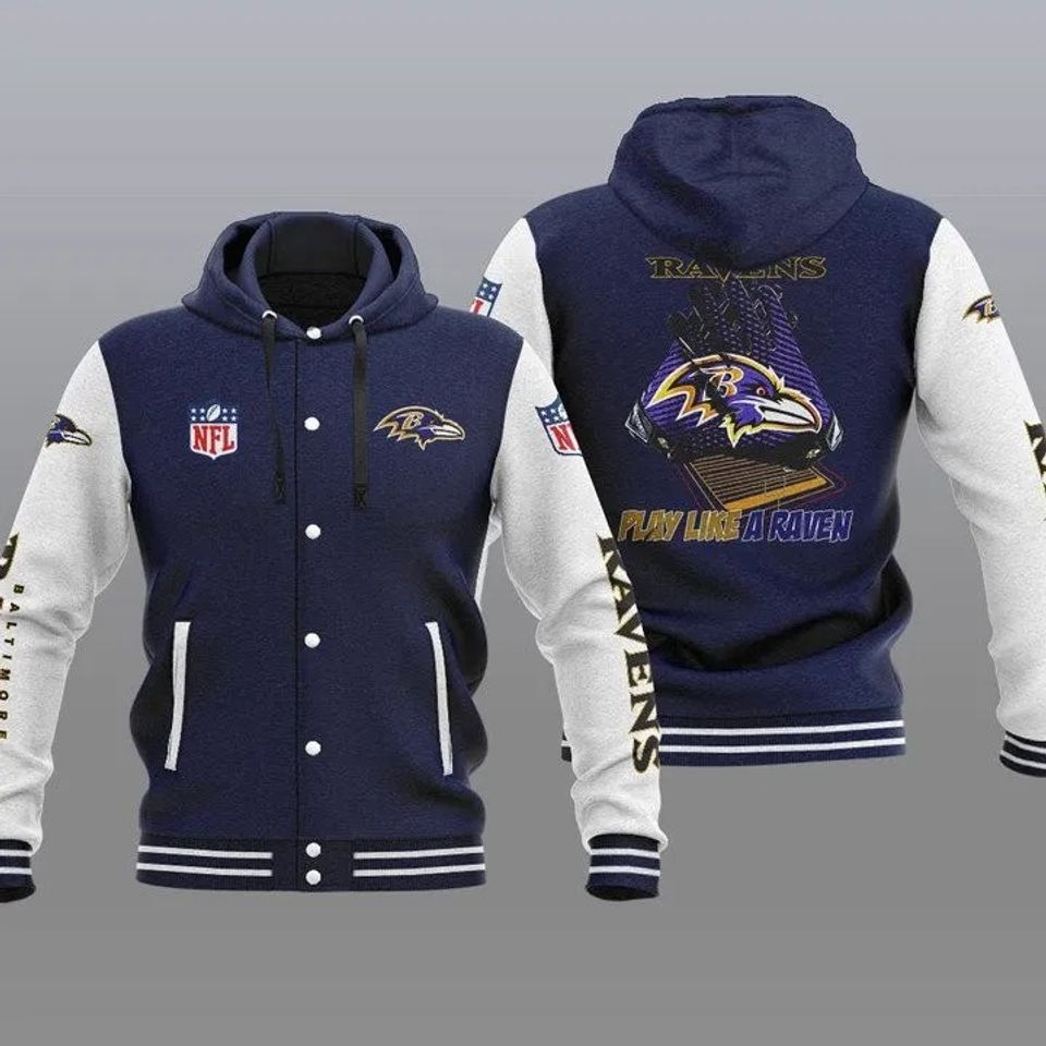 Baltimore Ravens Hooded Varsity Jacket, Football Lover Gift, Game Day Jacket