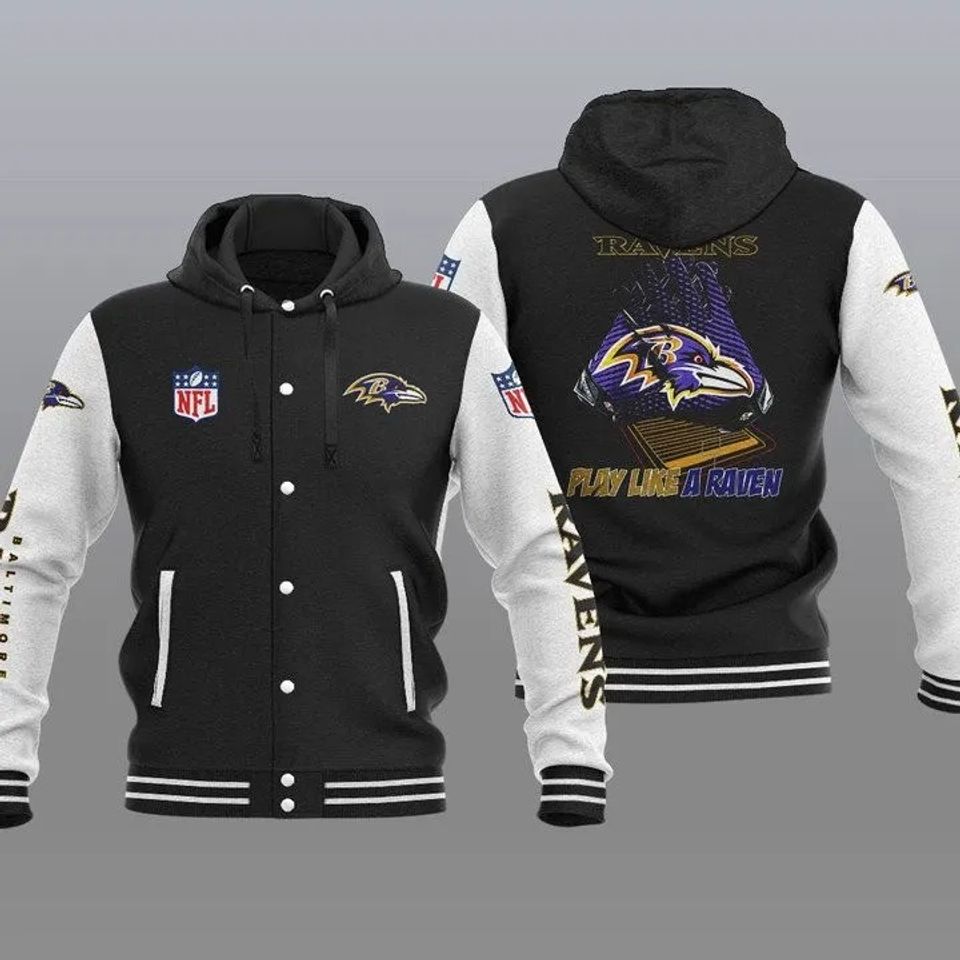 Baltimore Ravens Hooded Varsity Jacket, Football Lover Gift, Game Day Jacket