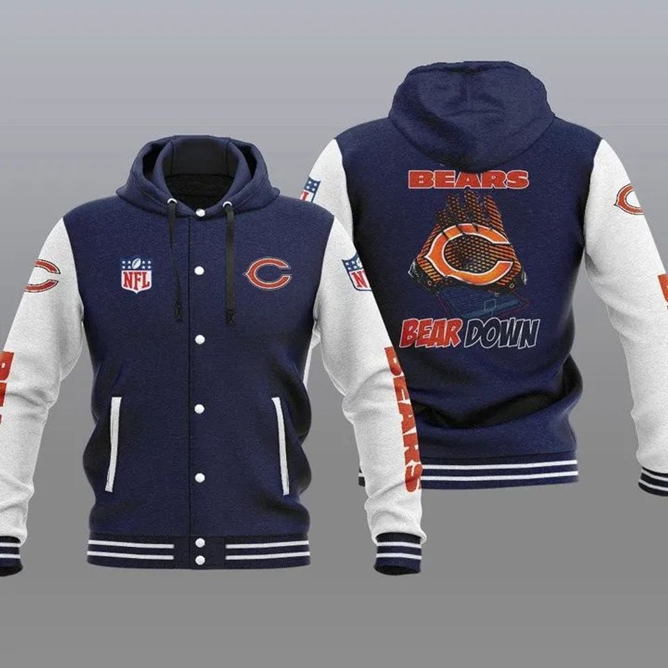 Chicago Bears Hooded Varsity Jacket, Football Lover Gift, Game Day Jacket