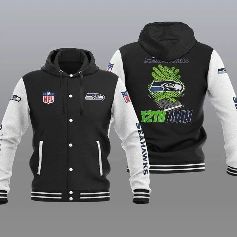 Seattle Seahawks Hooded Varsity Jacket, Football Lover Gift, Game Day Jacket