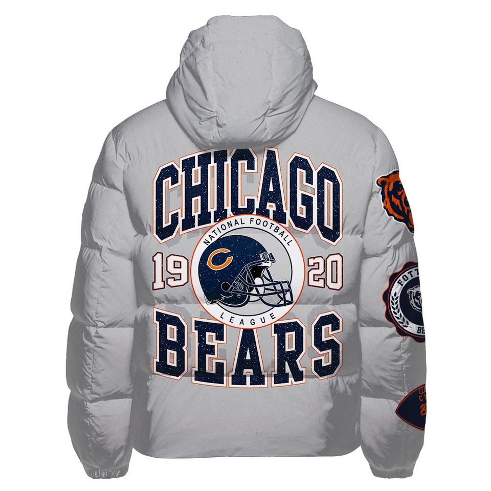 Chicago Bears Grey Hooded Puffer Jacket, Game Day Jacket