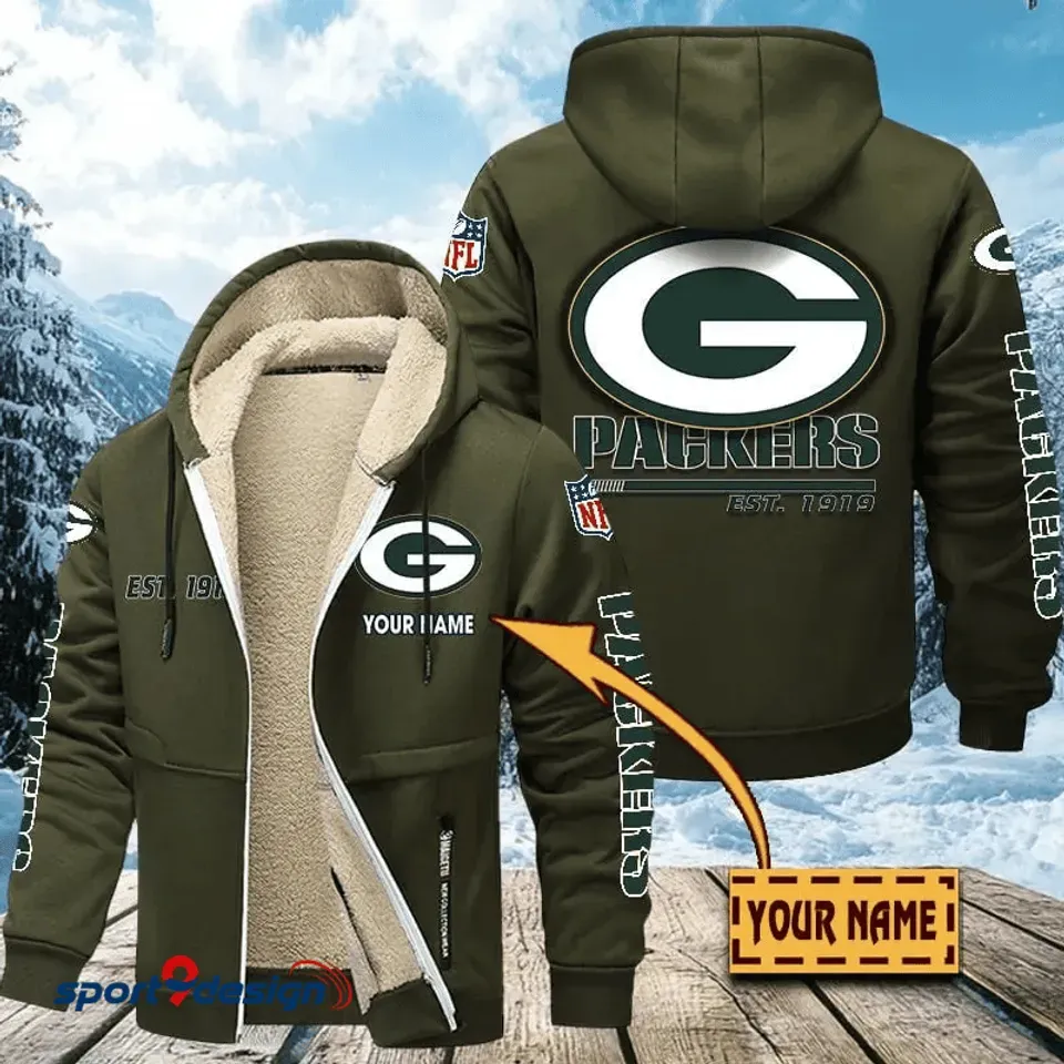 Personalized Green Bay Packers Hoodie Zip Velvet Coat