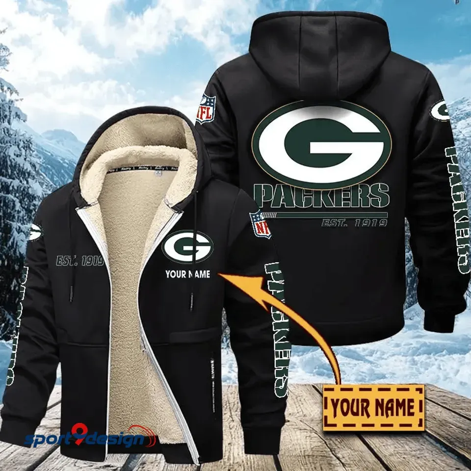 Personalized Green Bay Packers Hoodie Zip Velvet Coat
