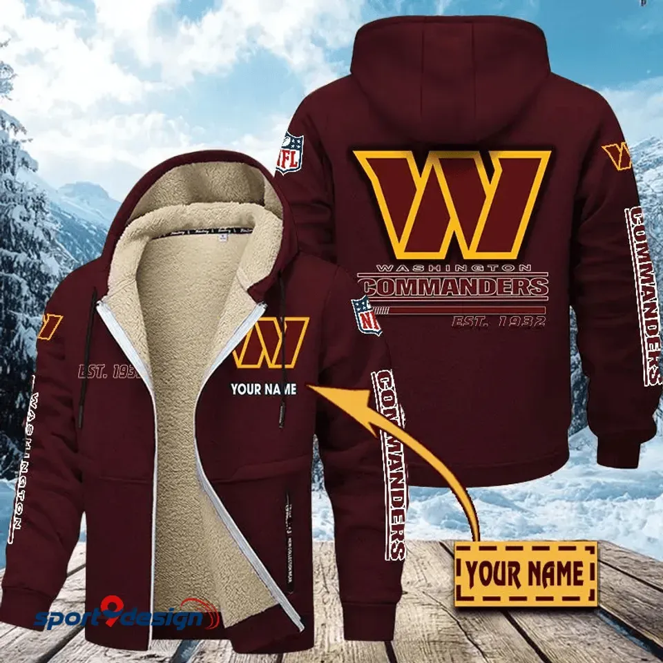 Personalized Washington Commanders Hoodie Zip Velvet Coat