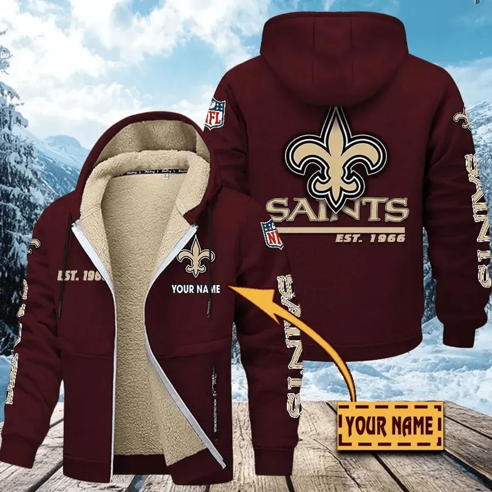 Personalized New Orleans Saints Hoodie Zip Velvet Coat