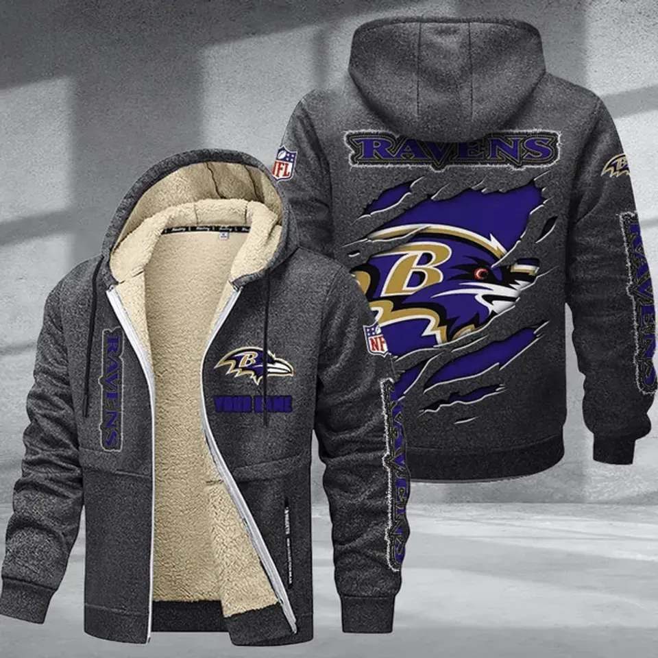 Personalized Baltimore Ravens Sherpa-Lined Zip Hoodie
