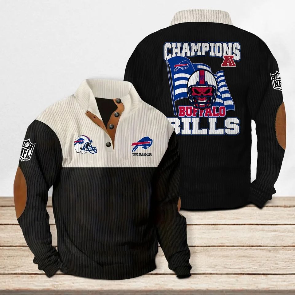Buffalo Bills Corduroy Stand Collar Sweatshirt, Men Football Clothing, Game Day Outfit