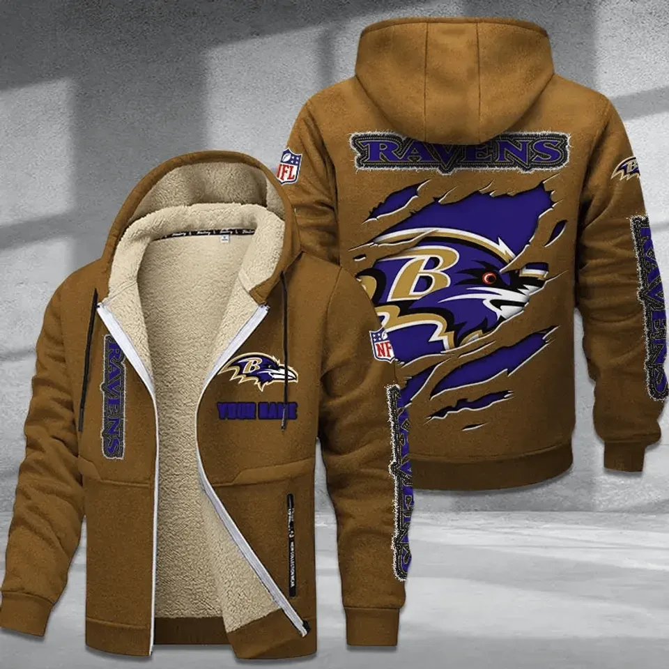 Personalized Baltimore Ravens Hoodie Zip Velvet Coat