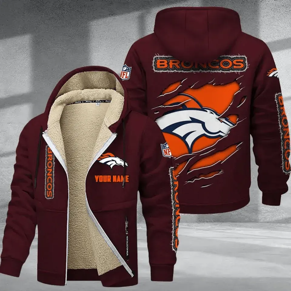 Personalized Denver Broncos Sherpa Lined Zip Hoodie