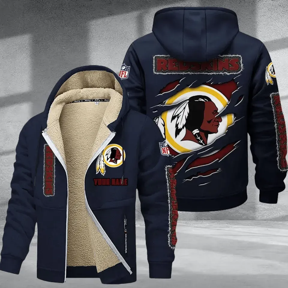 Personalized Washington Redskin Sherpa Lined Zip Hoodie