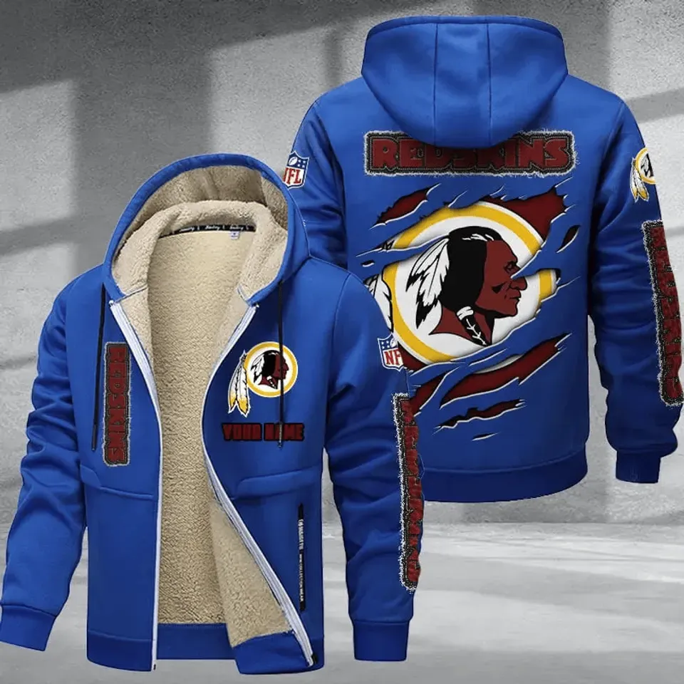 Personalized Washington Redskin Sherpa Lined Zip Hoodie