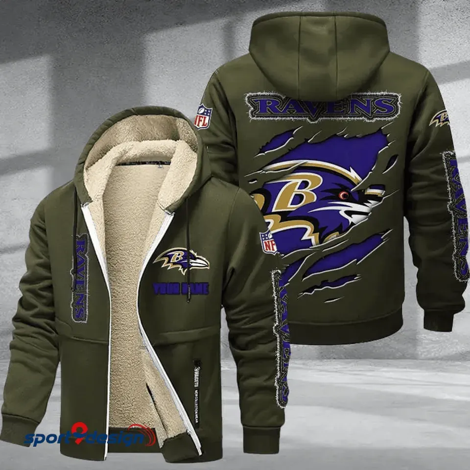 Personalized Baltimore Ravens Sherpa Lined Zip Hoodie