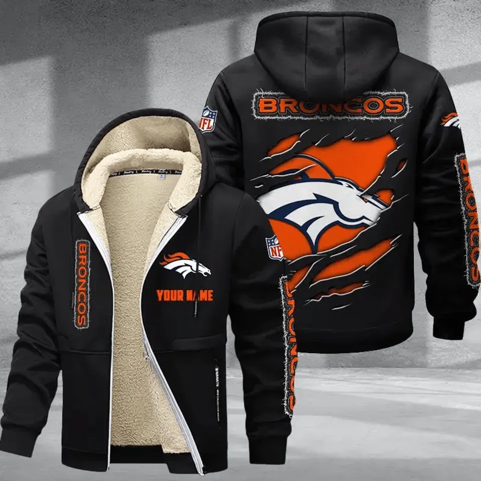 Personalized Denver Broncos Hoodie Zip Velvet Coat
