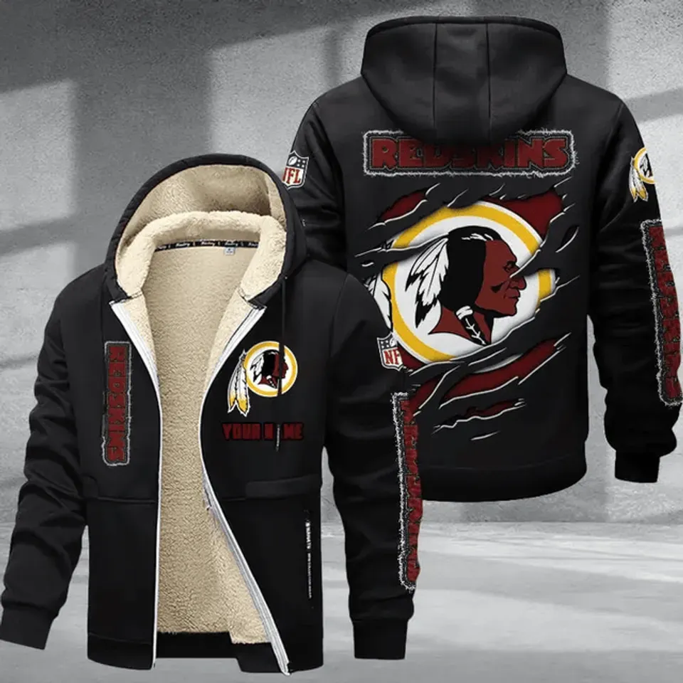 Personalized Washington Redskin Hoodie Zip Velvet Coat