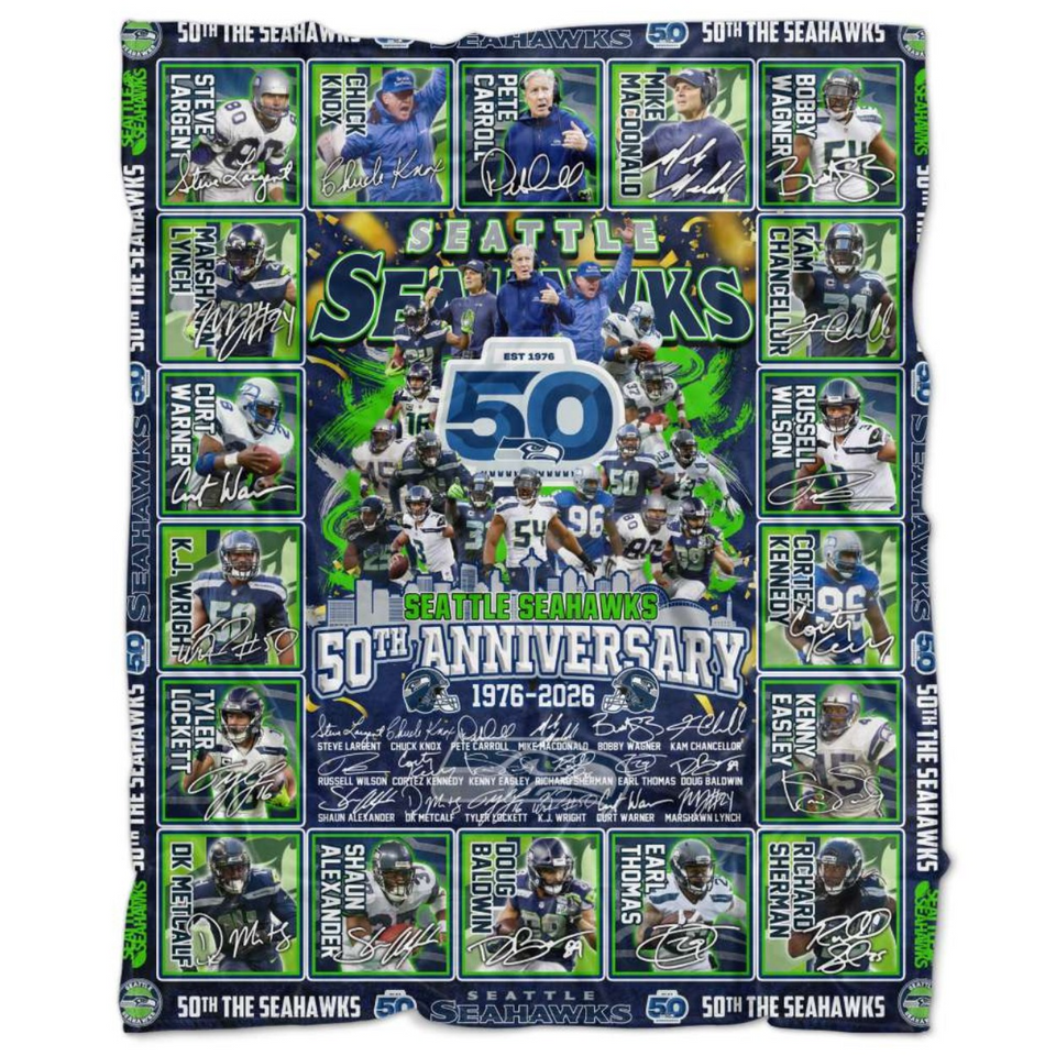 Seahawks 50th Anniversary Throw Blanket 1976-2026