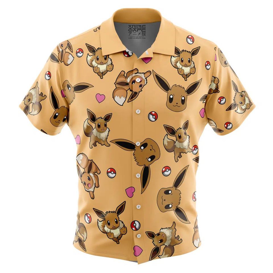 Eevee Pattern Hawaiian Shirt Unisex Summer Vacation Beach Casual Button Up