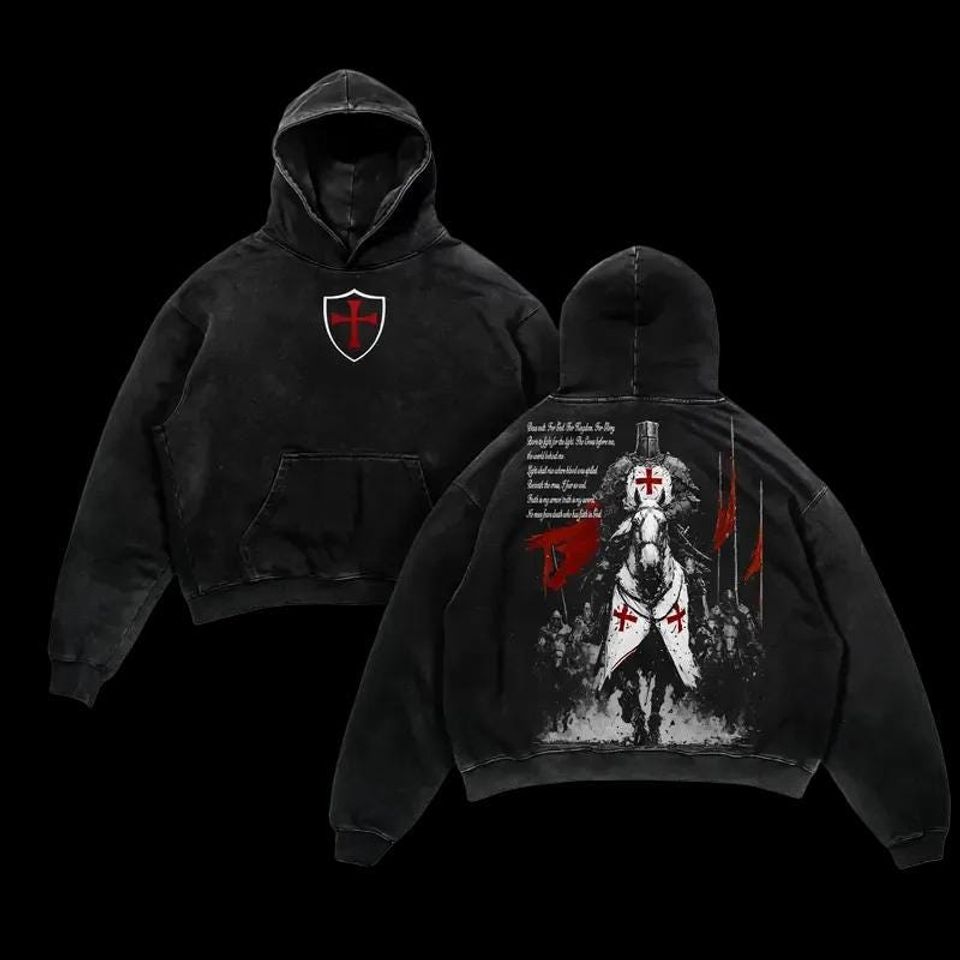 Deus Vult Crusader Knight Vintage Washed Hoodie