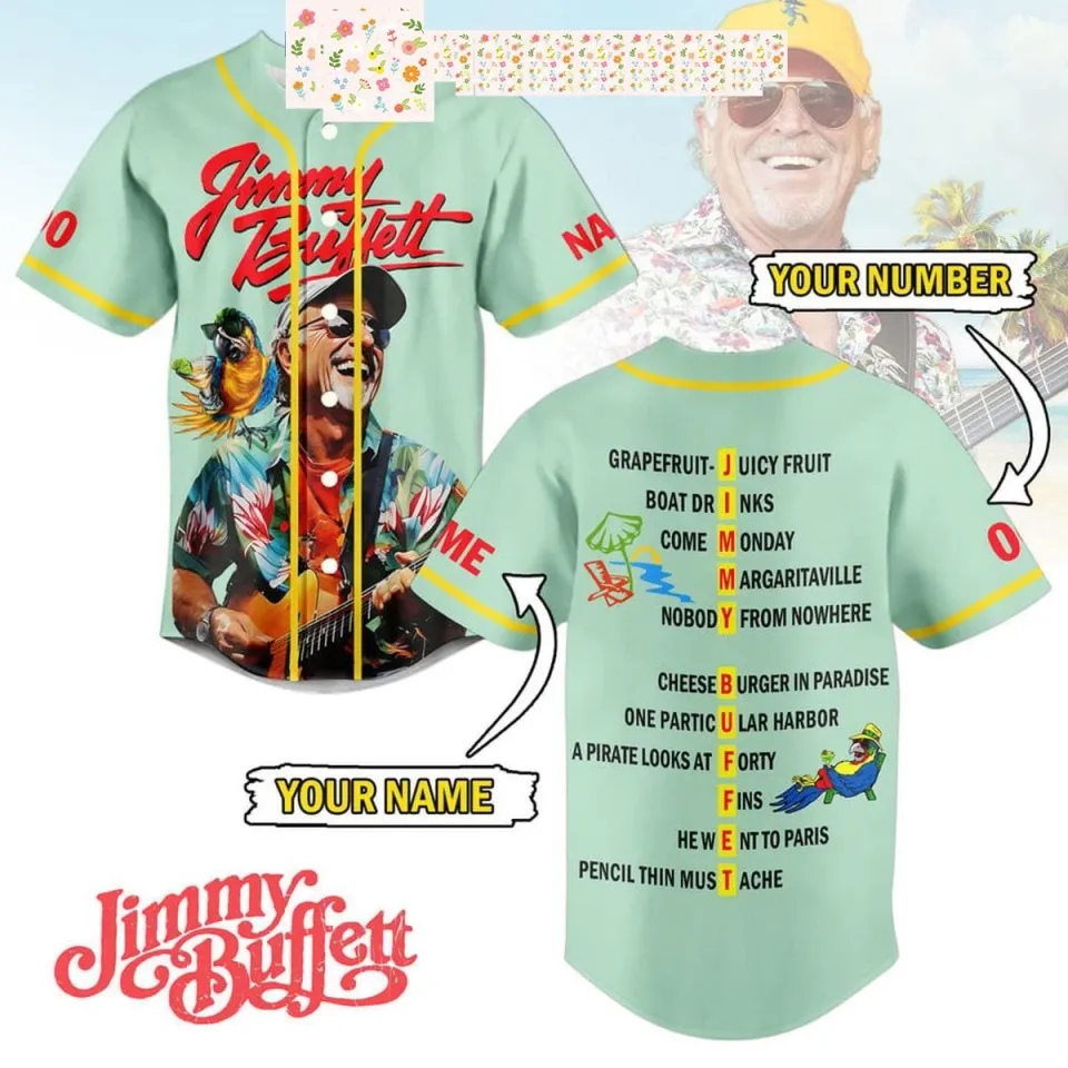 Jimmy Buffett Cheeseburger in Paradise Personalized Baseball Jersey