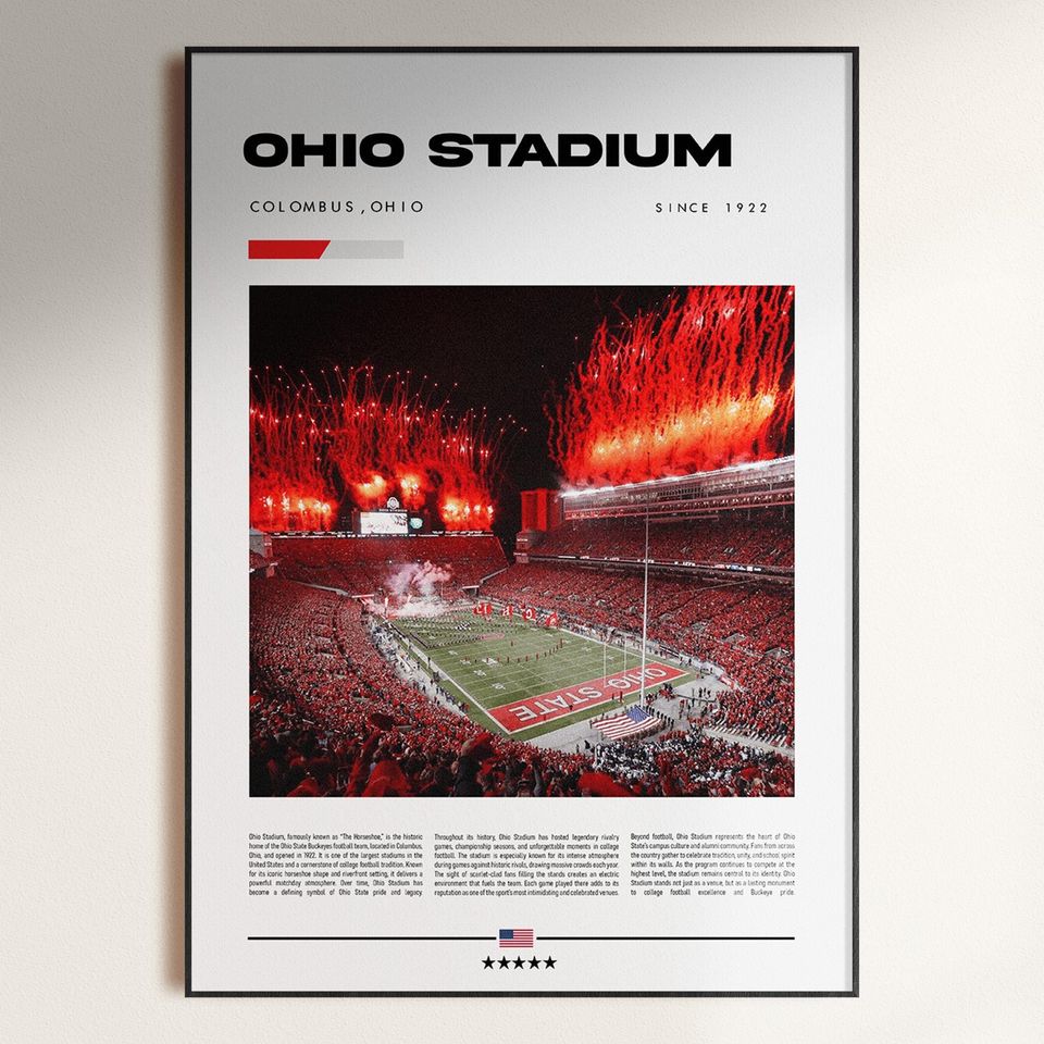 Ohio Stadium Poster Ohio State Buckeyes College Football Wall Art