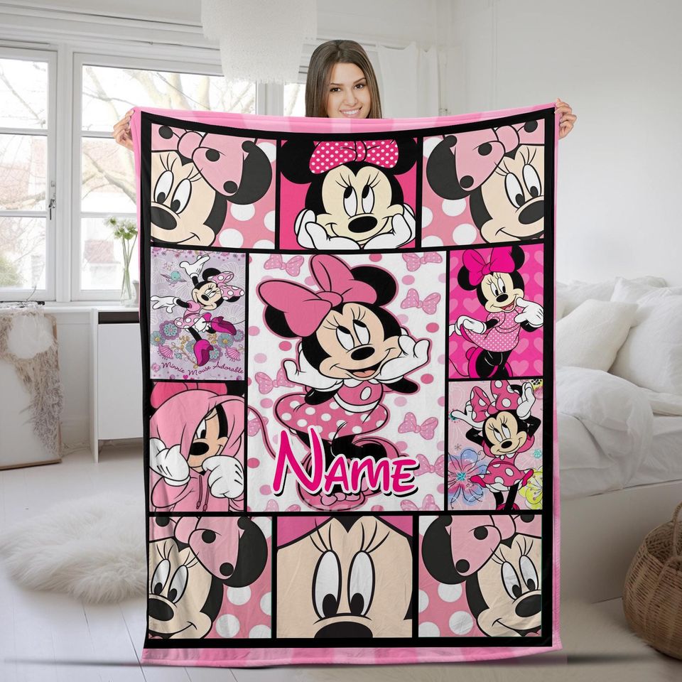 Personalized Minnie Mouse Blanket, Mickey Minnie Mouse Name Blanket, Magic Kingdom Birthday Gifts
