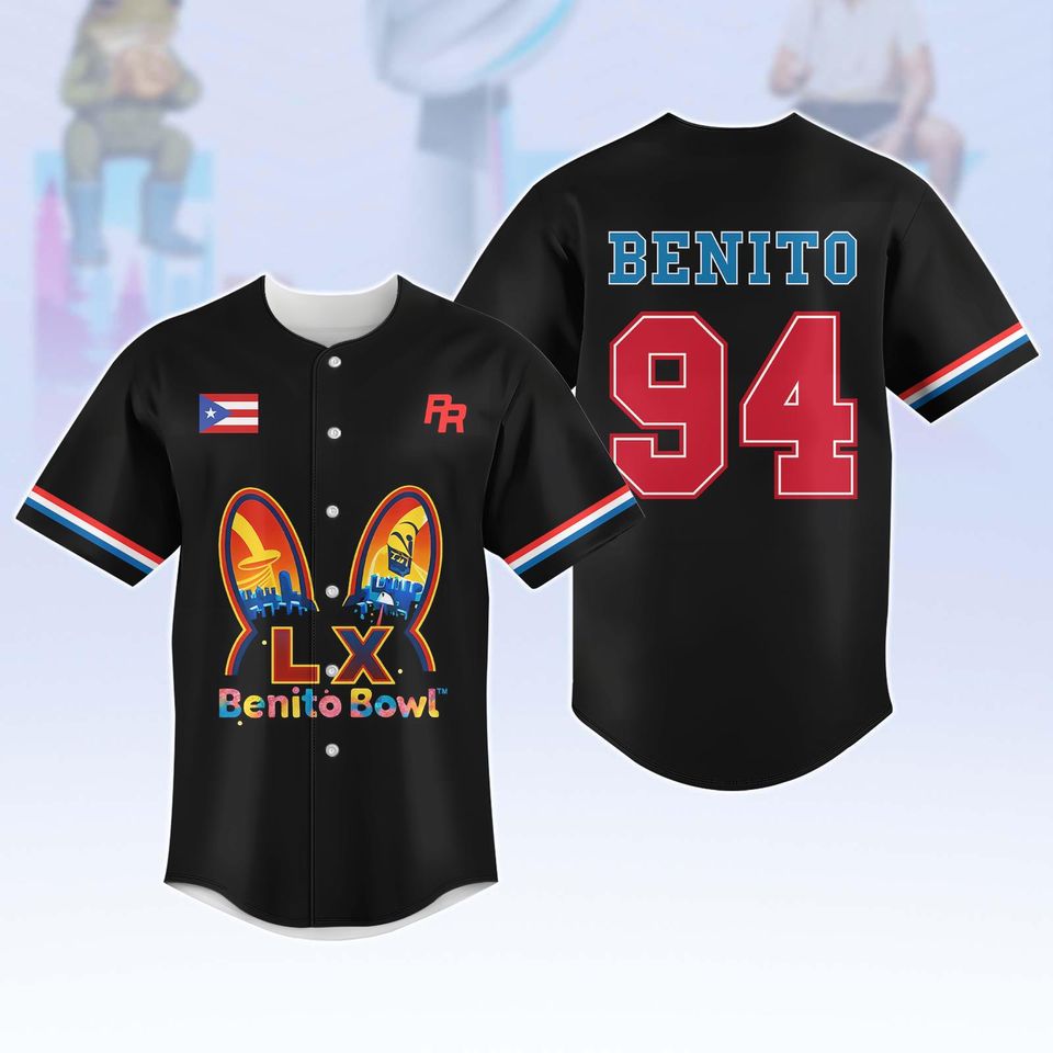 Benito Bowl Baseball Jersey, Bad Bunny Football Button Shirt,   Benito 94 Halftime Fan Shirt, Game Day Top