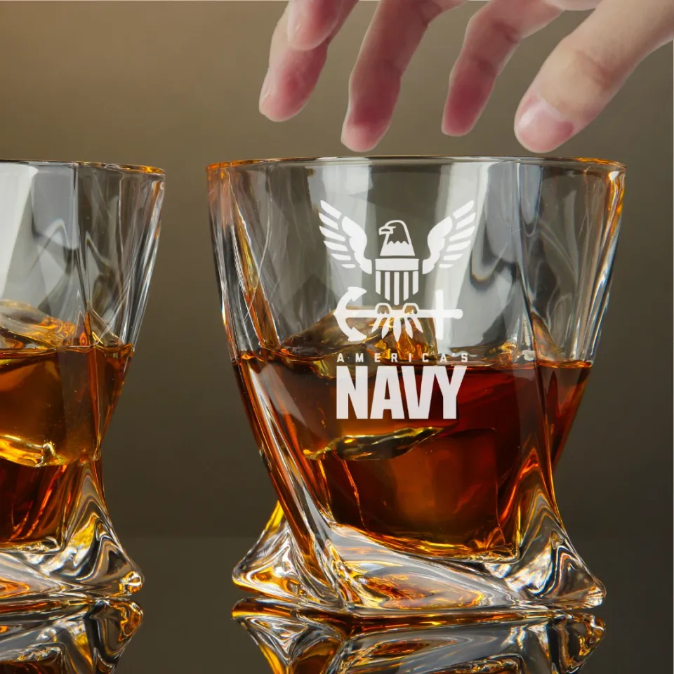 Engraved US Navy Whiskey Glass – Twisted Rocks Glass